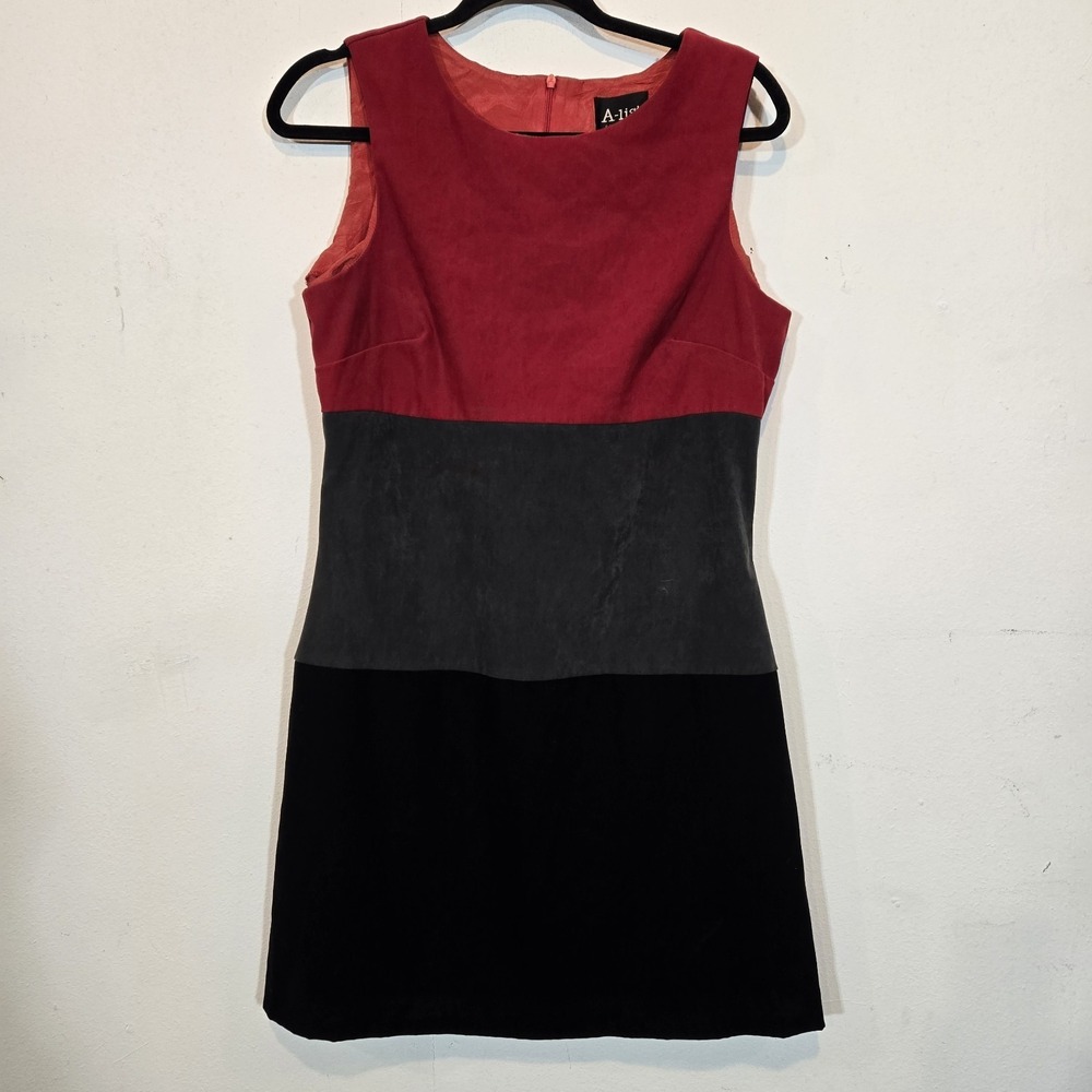A-List by Wrapper Color Block Mini Dress Size 11 Red Gray and Black Mod Style